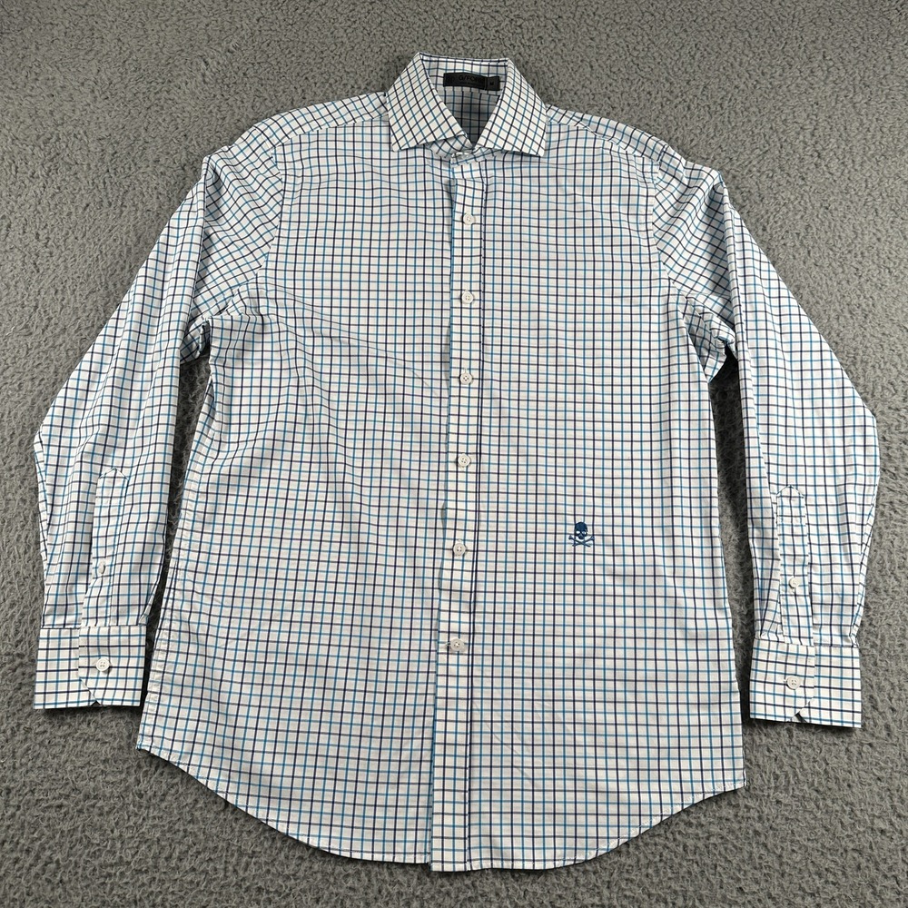 G/FORE Men's Casual Button-Down Shirt White Blue Check Medium Performance